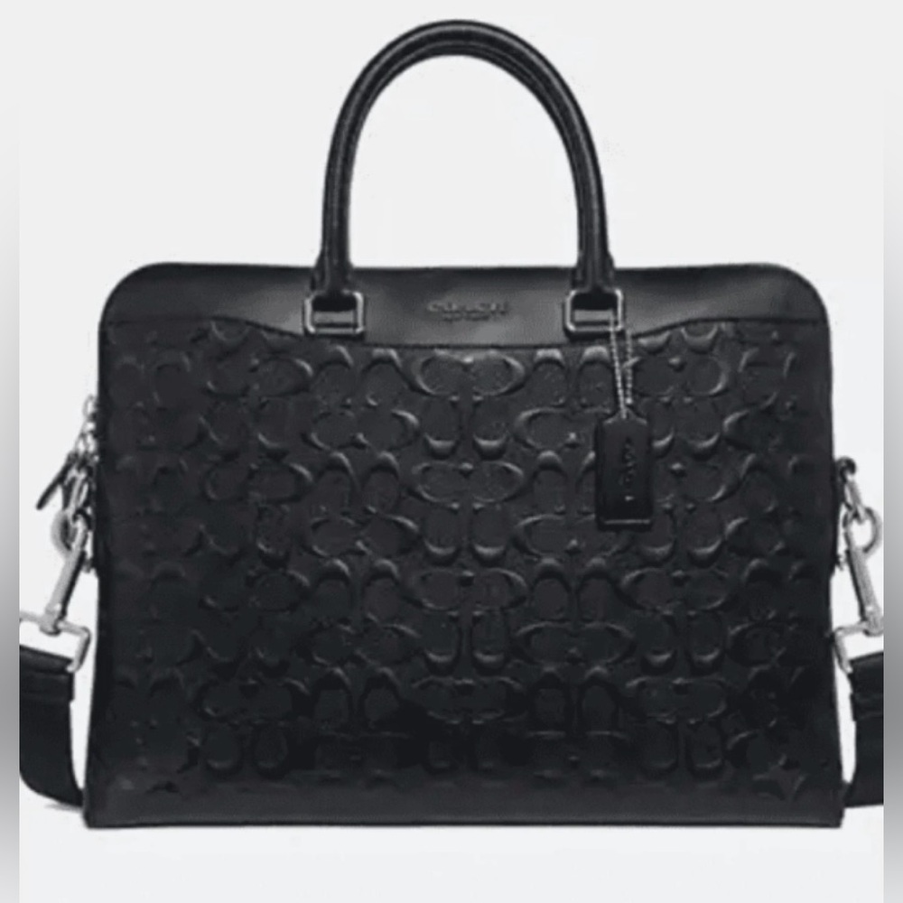 Coach Embossed Black Leather Briefcase